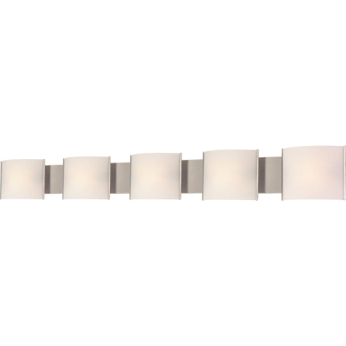 Pannelli 52"W 5 Light Vanity Light in Stainless Steel & Opal White Glass