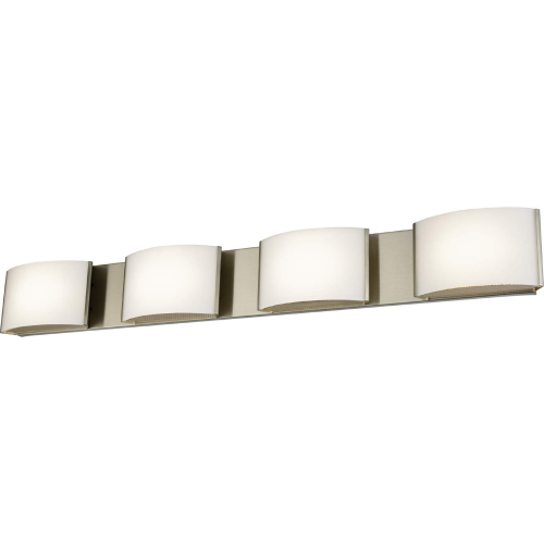 Pandora 34.5"W 4 Light Vanity Light in Satin Nickel & Opal White Glass