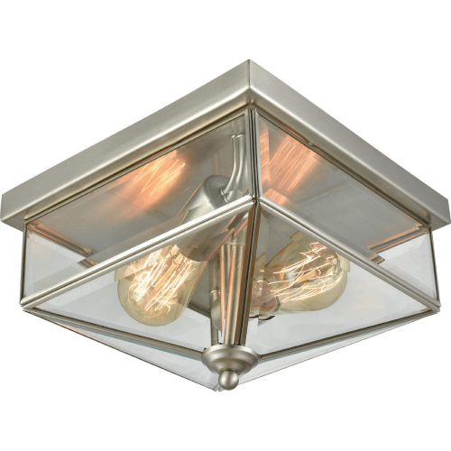 Lankford 10"W 2 Light Outdoor Flush Mount in Brushed Nickel & Clear Glass