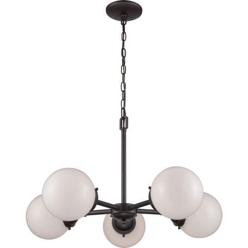 Beckett 26"W 5 Light Chandelier in Rubbed Bronze & Frosted Glass