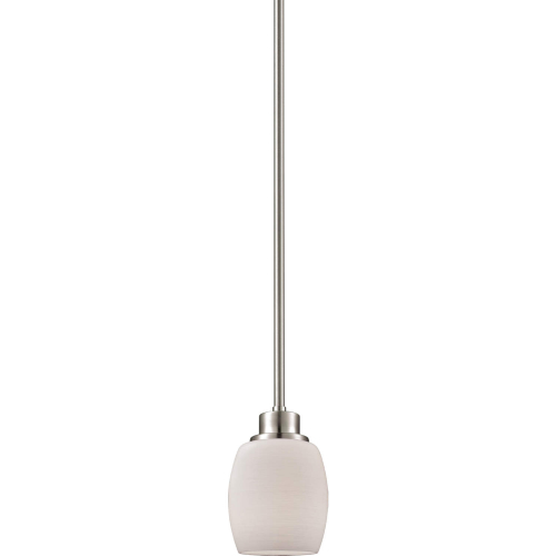 Casual Mission 5"W 1 Light Ceiling Pendant Light in Brushed Nickel & White Opal Glass