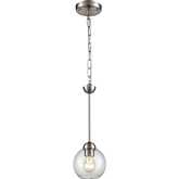 Astoria 6" Wide 1 Light Mini Pendant in Brushed Nickel & Glass