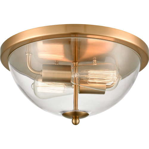 Astoria 13.5" Wide 2 Light Flush Mount in Satin Gold & Glass