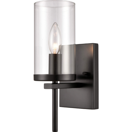 Oakland 12"H 1 Light Wall Sconce in Black & Clear Glass