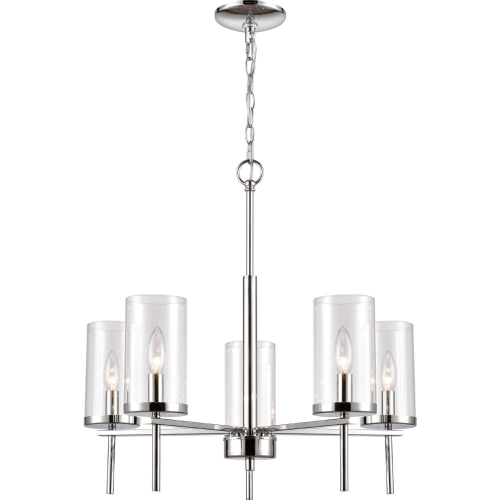 Oakland 25"W 5 Light Chandelier in Chrome & Clear Glass