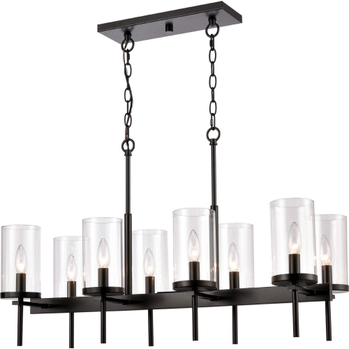 Oakland 32.5"W 8 Light Linear Chandelier in Black & Clear Glass