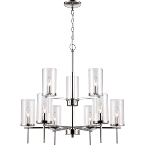 Oakland 28.5"W 9 Light Chandelier in Chrome & Clear Glass