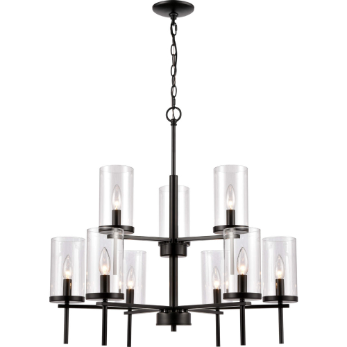 Oakland 28.5"W 9 Light Chandelier in Black & Clear Glass