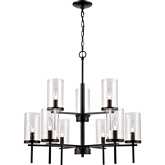 Oakland 28.5"W 9 Light Chandelier in Black & Clear Glass