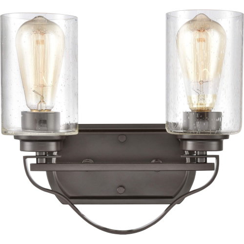 Market Square 12"W 2 Light Vanity Light in Oil Rubbed Bronze & Seeded Glass