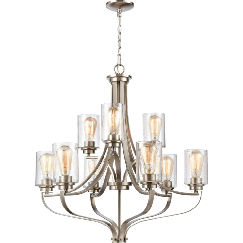 Market Square 29"W 9 Light Chandelier in Brushed Nickel & Seeded Glass