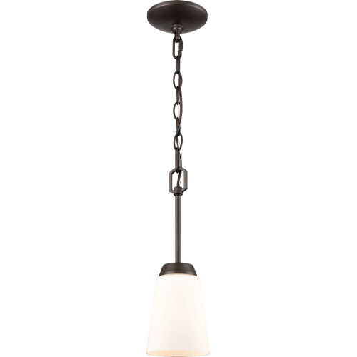 Winslow 5"W 1 Light Ceiling Pendant in Rubbed Bronze & White Frosted Glass