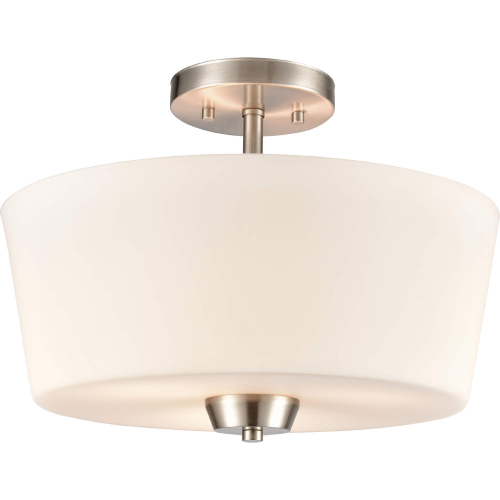 Winslow 15"W 3 Light Semi Flush Mount in Brushed Nickel & White Frosted Glass