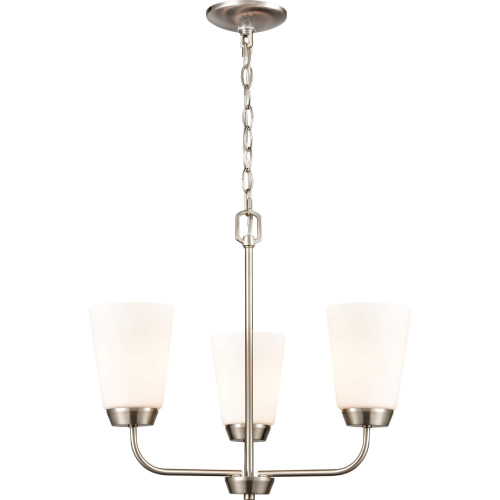 Winslow 19"W 3 Light Chandelier in Brushed Nickel & White Frosted Glass