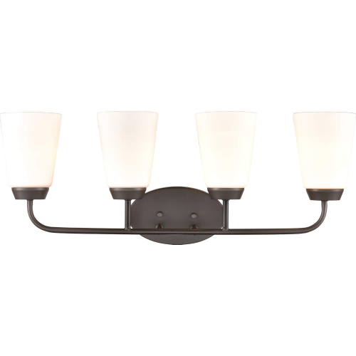 Winslow 28"W 4 Light Vanity Light in Rubbed Bronze & White Frosted Glass