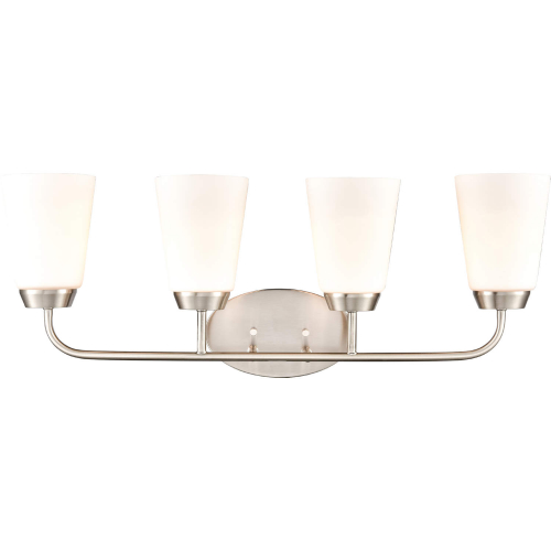 Winslow 28"W 4 Light Vanity Light in Brushed Nickel & White Frosted Glass