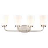 Winslow 28"W 4 Light Vanity Light in Brushed Nickel & White Frosted Glass