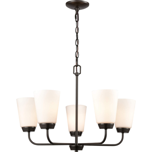 Winslow 25"W 5 Light Chandelier in Rubbed Bronze & White Frosted Glass