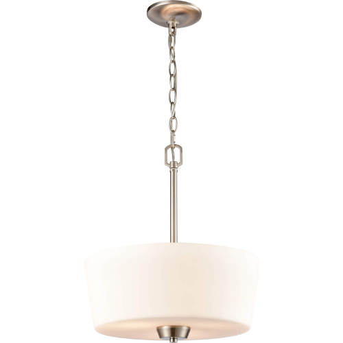 Winslow 15"W 3 Light Pendant in Brushed Nickel & White Frosted Glass