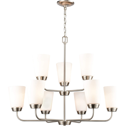 Winslow 30"W 9 Light Chandelier in Brushed Nickel & White Frosted Glass