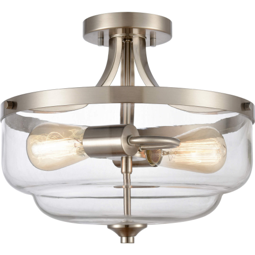 Calistoga 13"W 2 Light Semi Flush Mount in Brushed Nickel & Glass