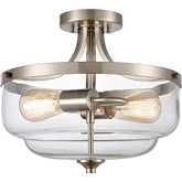 Calistoga 13"W 2 Light Semi Flush Mount in Brushed Nickel & Glass