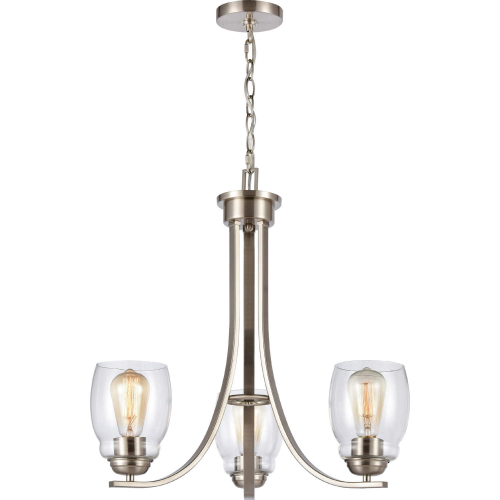 Calistoga 23"W 3 Light Chandelier in Brushed Nickel & Seeded Glass