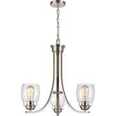 Calistoga 23"W 3 Light Chandelier in Brushed Nickel & Seeded Glass