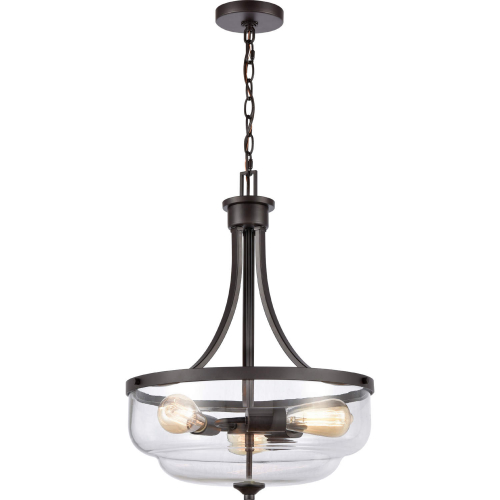 Calistoga 17"W 3 Light Pendant in Oil Rubbed Bronze & Seeded Glass