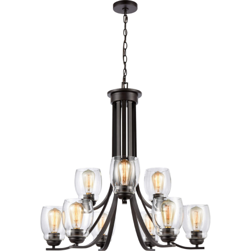 Calistoga 30.5"W 9 Light Chandelier in Oil Rubbed Bronze & Seeded Glass