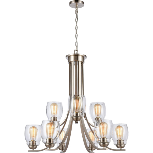 Calistoga 30.5"W 9 Light Chandelier in Brushed Nickel & Seeded Glass