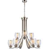 Calistoga 30.5"W 9 Light Chandelier in Brushed Nickel & Seeded Glass