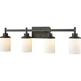 Belmar 31"W 4 Light Vanity Light in Oil Rubbed Bronze & White Frosted Glass