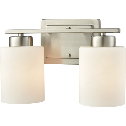 Summit Place 12"W 2 Light Vanity Light in Brushed Nickel & White Glass