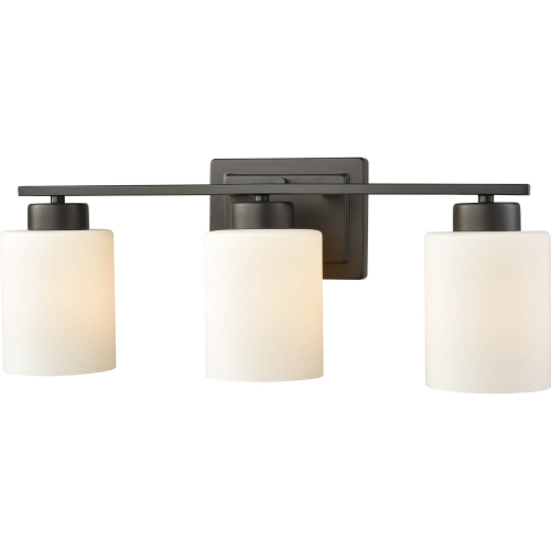 Summit Place 21"W 3 Light Vanity Light in Oil Rubbed Bronze & White Frosted Glass