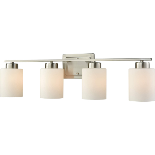 Summit Place 29"W 4 Light Vanity Light in Brushed Nickel & White Glass