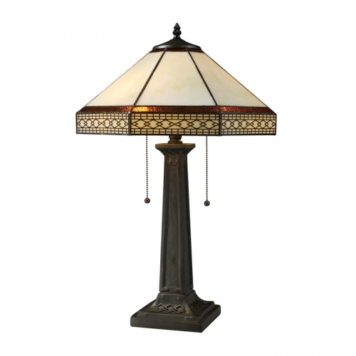 24" Stone Filigree Tiffany Glass Table Lamp in Tiffany Bronze