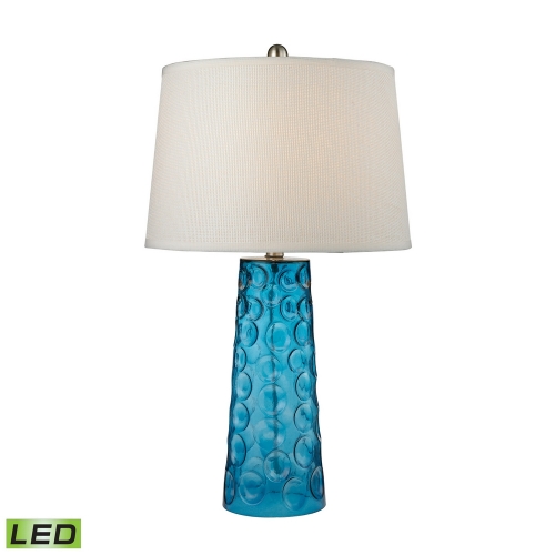 27" Hammered Glass LED Table Lamp in Blue w/ White Linen Shade