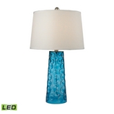 27" Hammered Glass LED Table Lamp in Blue w/ White Linen Shade