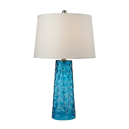 27" Hammered Glass Table Lamp in Blue w/ White Linen Shade