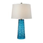 27" Hammered Glass Table Lamp in Blue w/ White Linen Shade