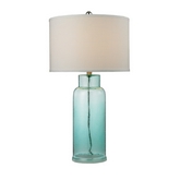 30" Glass Bottle Table Lamp in Seafoam Green