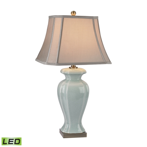 29" Ceramic LED Table Lamp in Celadon Glaze w/ Bronze Base & Oyster Shade