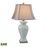 29" Ceramic LED Table Lamp in Celadon Glaze w/ Bronze Base & Oyster Shade