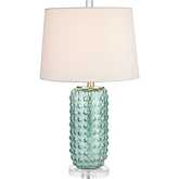 Caicos 25"H 1 Light Table Lamp in Green Glass & White Fabric