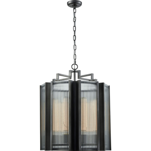 Space Elevator 21"W 8 Light Chandelier in Aged Pewter & Ribbed Glass