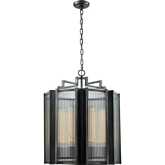 Space Elevator 21"W 8 Light Chandelier in Aged Pewter & Ribbed Glass