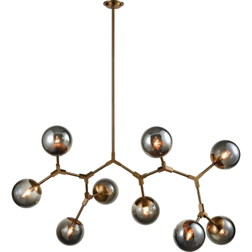 Synapse 60"W 9 Light Linear Chandelier in Aged Brass & Smoked Glass