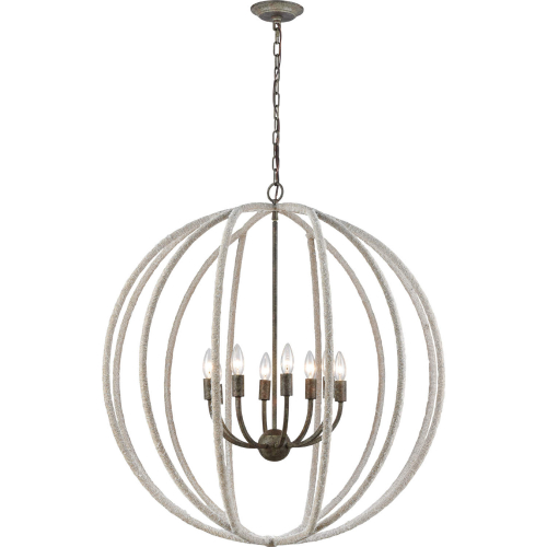 Lasso 32"W 8 Light Pendant in Gray Rope & Brown Gray Metal