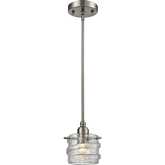 Hiver 1 Light Ceiling Pendant Light in Brushed Nickel & Textured Glass